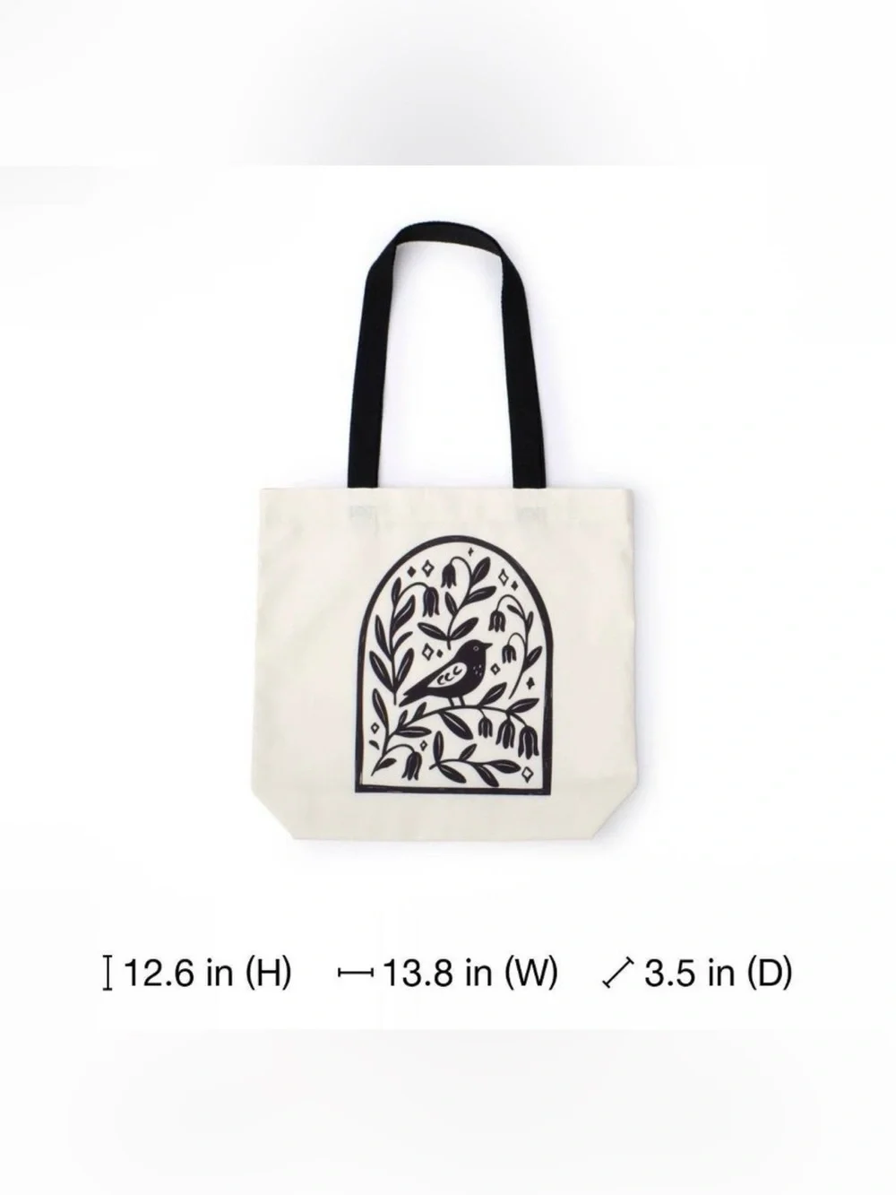 Canvas Tote Bag with Black Bird Print